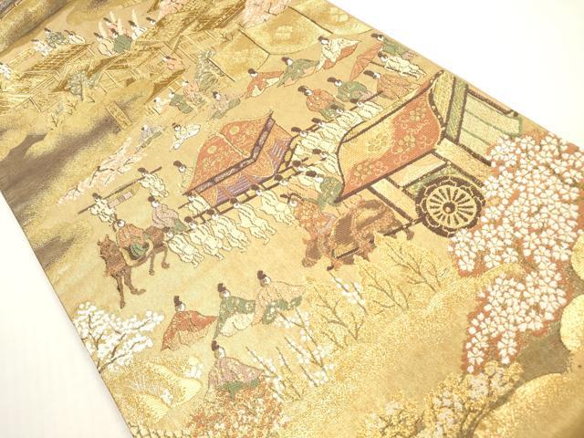 平和屋着物◎六通柄袋帯 人物風景文 金糸 正絹 逸品 DABF5212xg