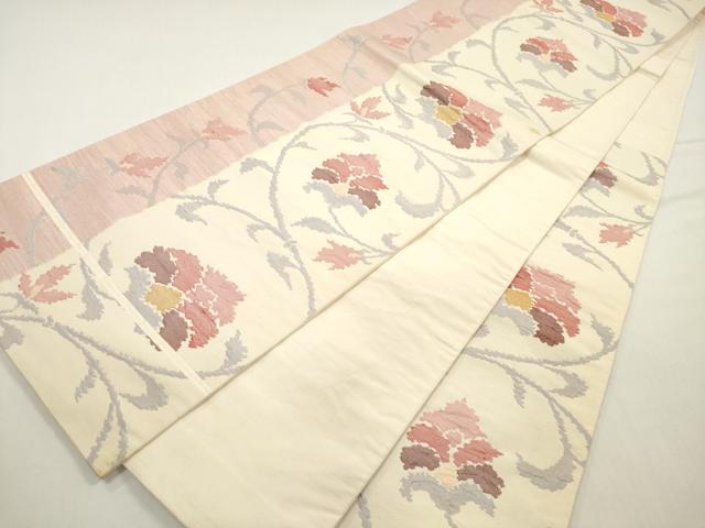 平和屋着物◎六通柄袋帯 紬地 ふくれ織 更紗花唐草文 正絹 逸品 DABF5247xg