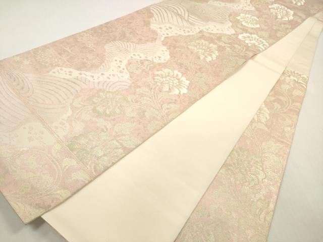 平和屋着物◎六通柄袋帯 道長立波更紗花鳥文 金糸 正絹 逸品 DABF5254xg