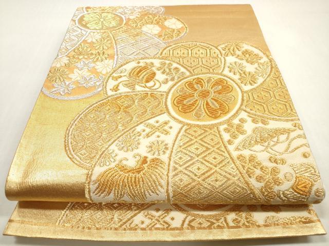 平和屋着物◎六通柄袋帯 吉祥花文 金銀糸 正絹 逸品 DABF5266xg