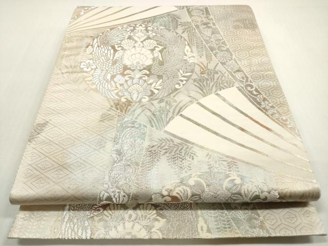 平和屋着物◎六通柄袋帯 向かい鳥扇面花文 金銀糸 正絹 逸品 DABF5274xg