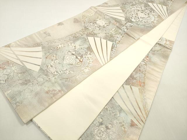 平和屋着物◎六通柄袋帯 向かい鳥扇面花文 金銀糸 正絹 逸品 DABF5274xg