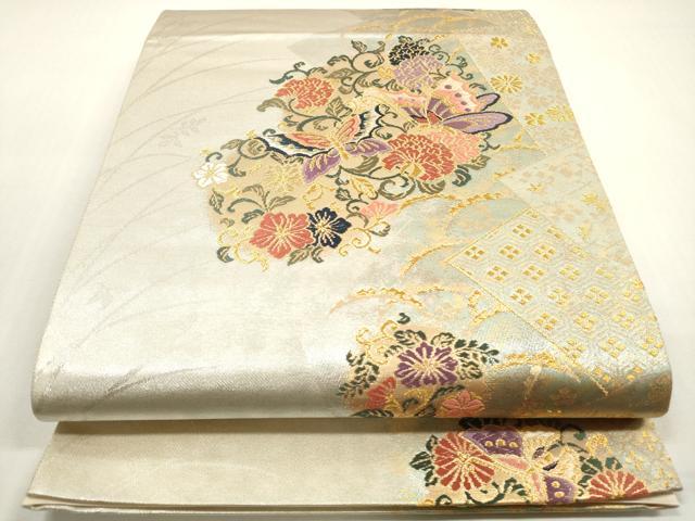 平和屋着物◎六通柄袋帯 唐織 静風彩花文 金銀糸 正絹 逸品 未使用 DABF5290xg