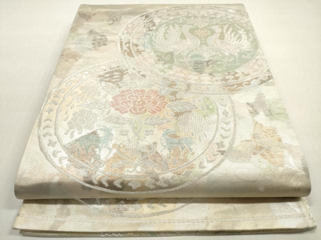 平和屋着物◎六通柄袋帯 古都錦 花絵皿 鳥獣文 金銀糸 正絹 逸品 DABF5299xg