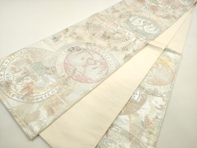 平和屋着物◎六通柄袋帯 古都錦 花絵皿 鳥獣文 金銀糸 正絹 逸品 DABF5299xg