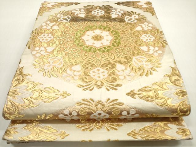平和屋着物◎六通柄袋帯 唐織 花丸文 金糸 正絹 逸品 DABF5300xg