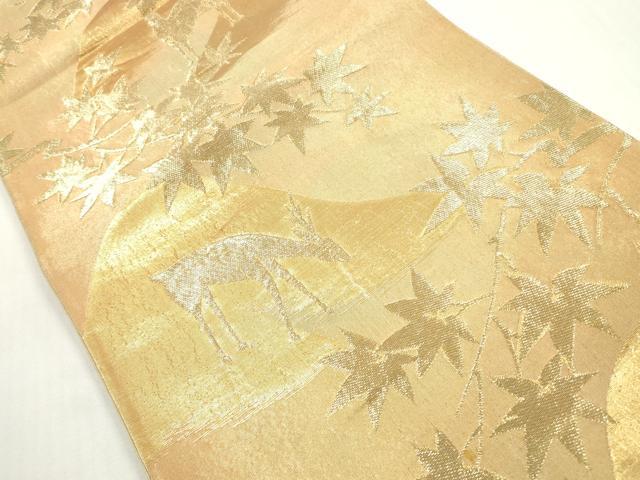 平和屋着物◎六通柄袋帯 枝楓文 鹿 シカ 金糸 正絹 逸品 DABF5307xg