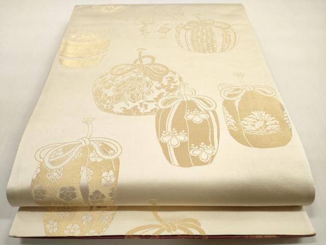 平和屋着物◎両面 全通柄袋帯 仕覆花文 金糸 正絹 逸品 DABF5319xg