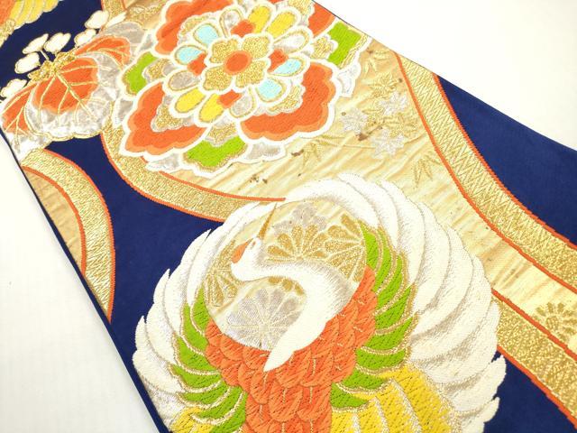 平和屋着物◎六通柄袋帯 唐織 立涌飛鶴花文 金銀糸 正絹 逸品 DABF5326xg