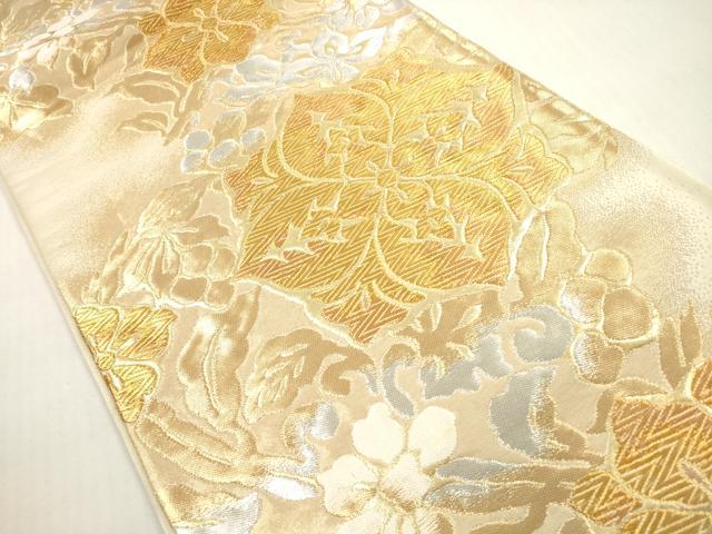 平和屋着物◎西陣 服部織物謹製 六通柄袋帯 白鳥緞子 金銀糸 正絹 逸品 DABF5341xg