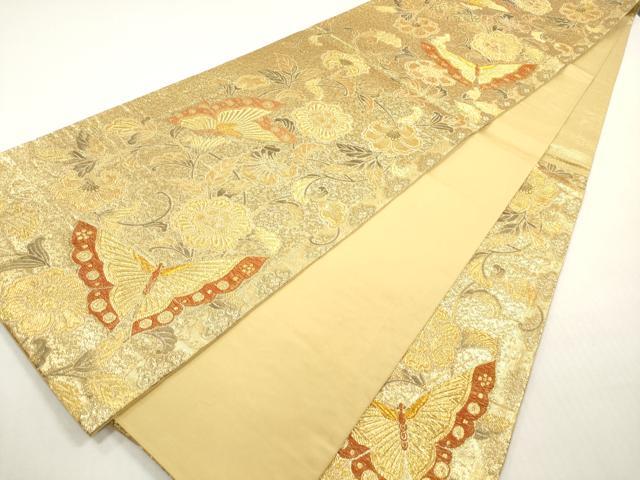 平和屋着物◎六通柄袋帯 花蝶文 金糸 正絹 逸品 DABF5347xg