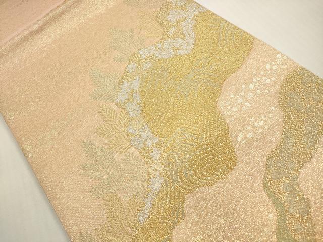 平和屋着物◎六通柄袋帯 立波花文 プラチナ箔 正絹 逸品 DABF5372xg