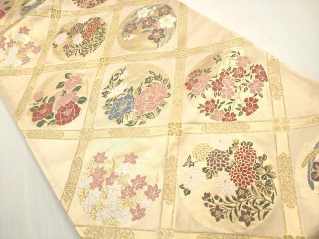 平和屋着物◎六通柄袋帯 唐織 天井花丸文 金糸 正絹 逸品 DABF5379xg