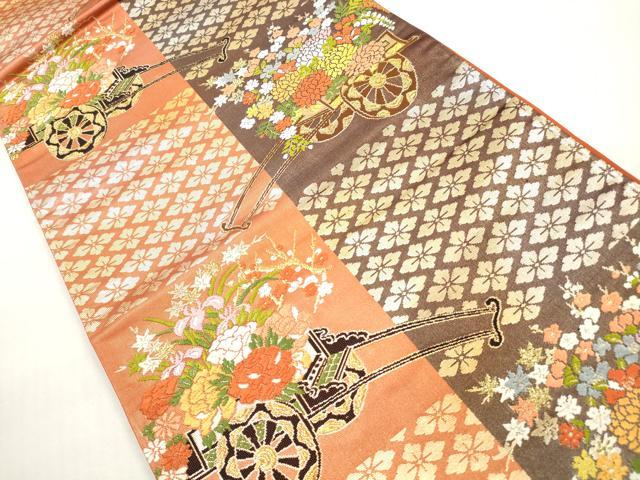 平和屋着物◎西陣 六通柄袋帯 唐織 花車文 金銀糸 証紙付き 正絹 逸品 DABF5413xg