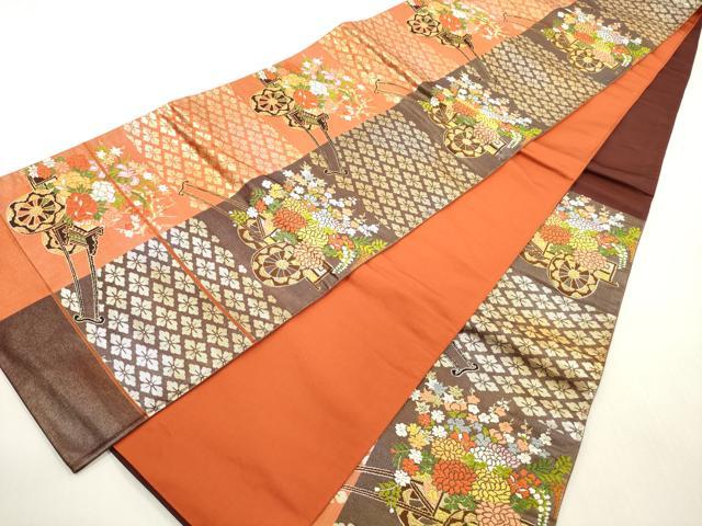 平和屋着物◎西陣 六通柄袋帯 唐織 花車文 金銀糸 証紙付き 正絹 逸品 DABF5413xg