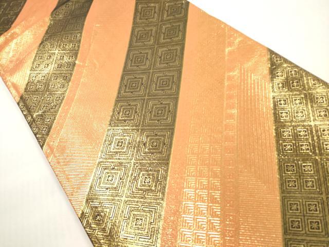 平和屋着物◎佐賀錦 両面 全通柄袋帯 斜縞吉祥文 金糸 正絹 逸品 DABF5418xg