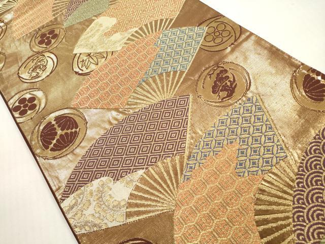 平和屋着物◎六通柄袋帯 扇面吉祥文 松竹梅 金糸 正絹 逸品 DABF5428xg