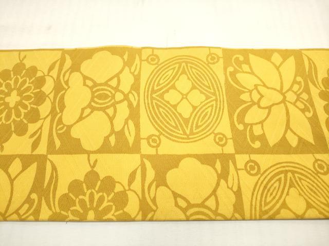 平和屋着物◎全通柄九寸名古屋帯 格子花文 正絹 逸品 DABF5431xg