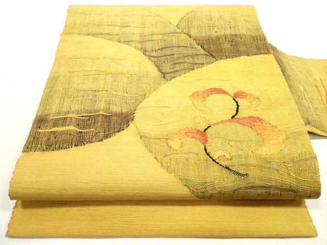 平和屋着物◎八寸名古屋帯 紬地 すくい織 草葉文 正絹 逸品 DABF5460xg