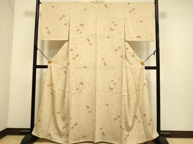 平和屋着物▽上質な小紋 単衣 舞蝶梅芝文 金彩 正絹 逸品 DABF5522du