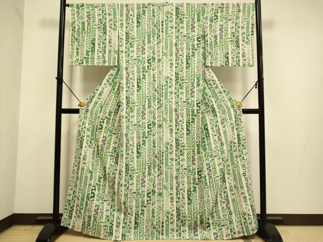 平和屋着物▽上質な小紋 単衣 型染 吉祥宝尽くし花文 正絹 逸品 DABF5524du