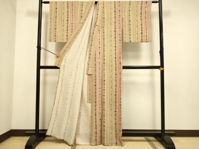 平和屋着物▽上質な小紋 単衣 花間道 金彩 正絹 逸品 DABF5525du