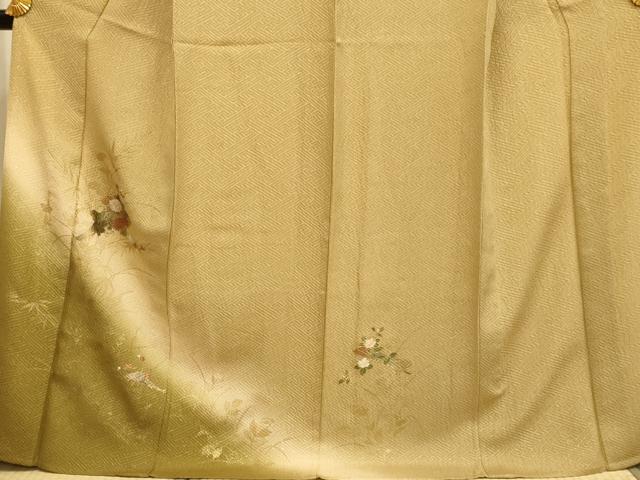 平和屋着物▽訪問着 単衣 扇花文 暈し染め 金彩 金通し地 ロング丈 正絹 逸品 DABF5526du