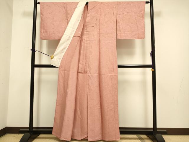 平和屋着物▽上質な色無地 単衣 辻が花地紋 洗朱色 正絹 逸品 DABF5530du