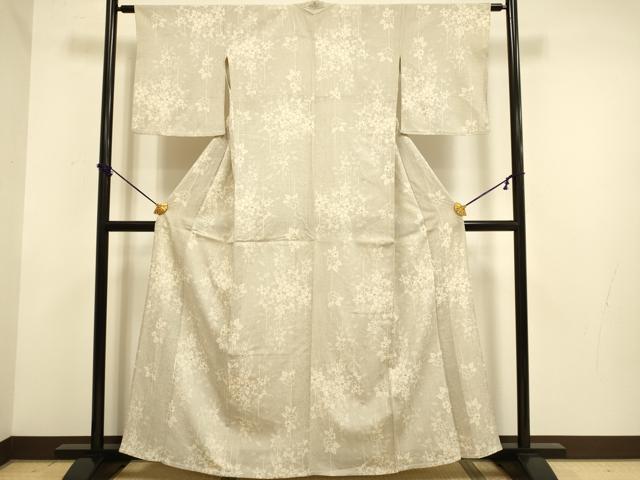 平和屋着物▽本塩沢 単衣 草花文 正絹 逸品 DABF5535du