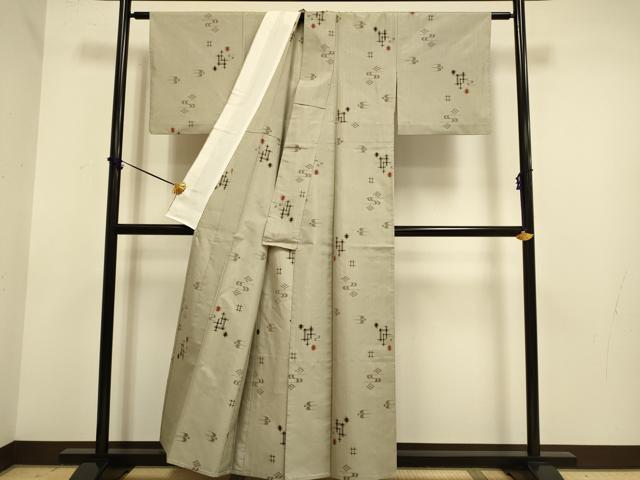 平和屋着物▽上質な紬 単衣 琉球絣文様 正絹 逸品 DABF5538du