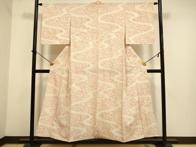 平和屋着物▽上質な小紋 単衣 流水舞葉文 正絹 逸品 DABF5539du