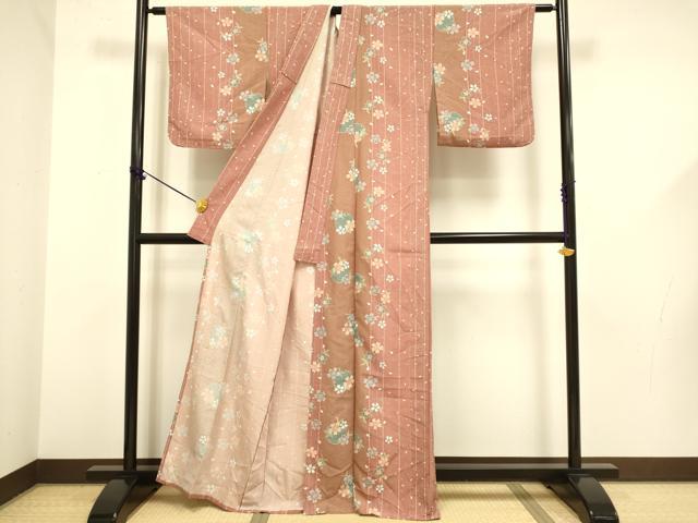 平和屋着物▽小紋 単衣 雪輪舞桜間道 洗える着物 DABF5580du