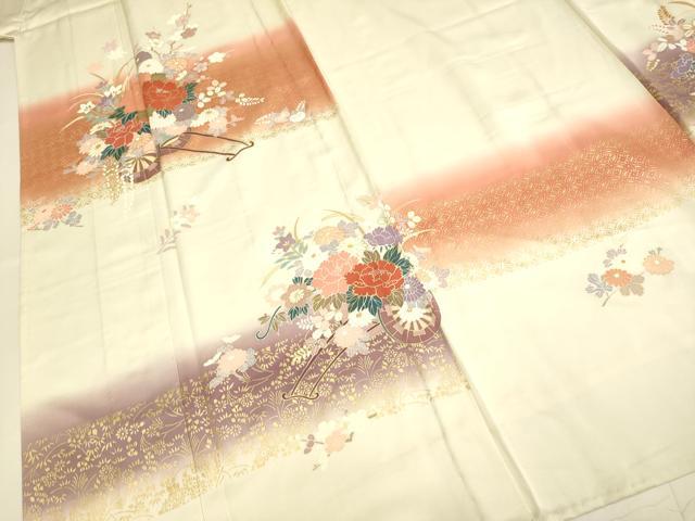 平和屋着物▽訪問着 単衣 花車文 暈し損ね 金彩 正絹 逸品 DABF5581du