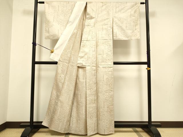 平和屋着物▽上質なお召 単衣 吉祥更紗花文 正絹 逸品 DABF5586du