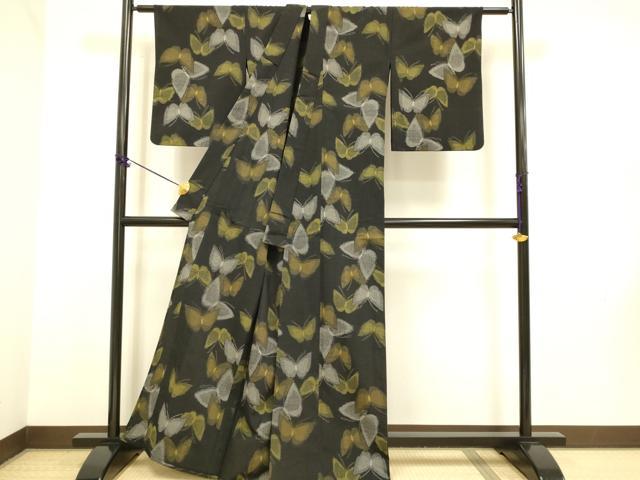平和屋着物▽上質な紬 単衣 舞蝶間道 正絹 逸品 DABF5587du