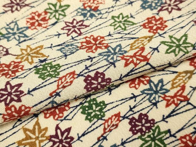 平和屋着物▽上質な小紋 単衣 作家物 唐織 吹き寄せ文 鬼しぼ縮緬 正絹 逸品 DABF5588du