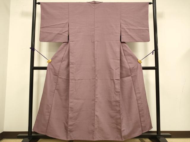 平和屋着物▽上質な紬 単衣 色無地 濃い退紅色 正絹 逸品 DABF5590du
