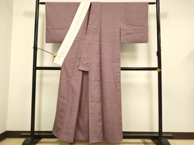 平和屋着物▽上質な紬 単衣 色無地 濃い退紅色 正絹 逸品 DABF5590du