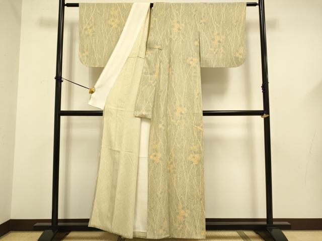 平和屋着物▽上質な小紋 単衣 草花文 正絹 逸品 DABF5598du