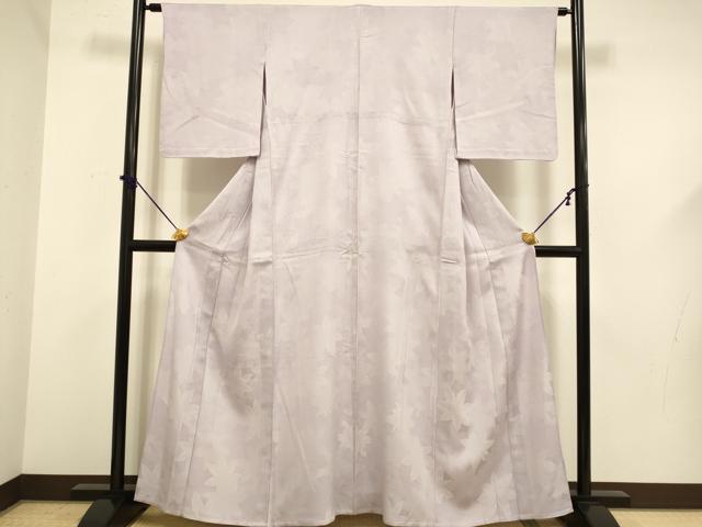 平和屋着物▽上質な色無地 単衣 楓地紋 梅鼠色 正絹 逸品 DABF5600du