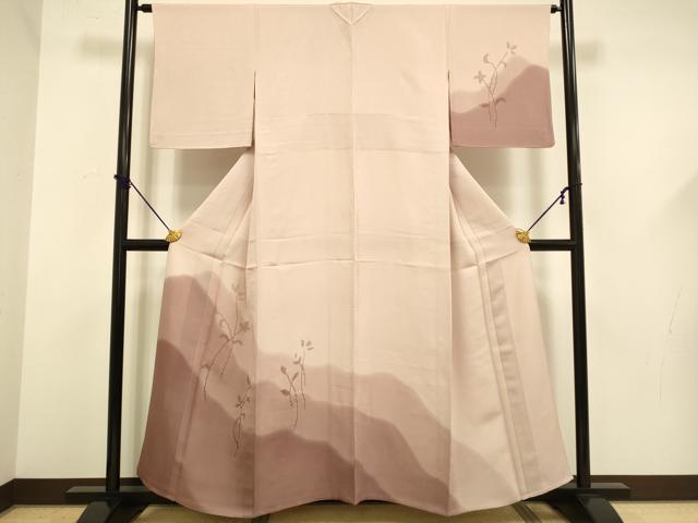 平和屋着物▽訪問着 単衣 ドロンワーク 草花文 暈し染め 正絹 逸品 DABF5601du
