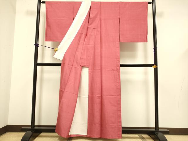 平和屋着物▽上質な紬 単衣 色無地 濃い銀朱色 正絹 逸品 DABF5617du