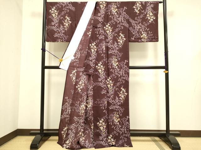 平和屋着物▽小紋 単衣 草花文 洗える着物 DABF5624du