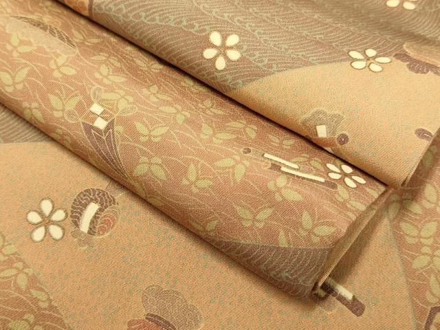 平和屋着物▽上質な小紋 単衣 宝尽くし立波舞蝶文 正絹 逸品 DABF5625du