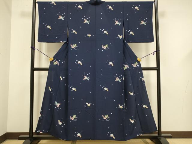 平和屋着物▽小紋 単衣 舞桜 瓢箪 洗える着物 DABF5627du