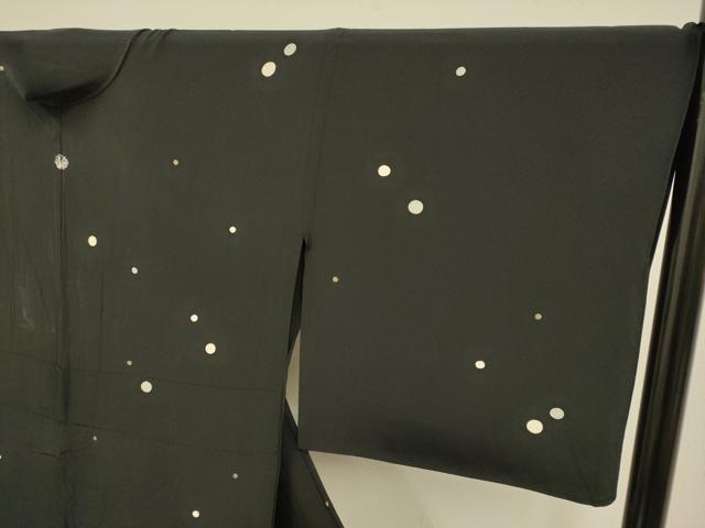 平和屋着物▽訪問着 単衣 丸文 黒地 金糸 正絹 逸品 DABF5631du