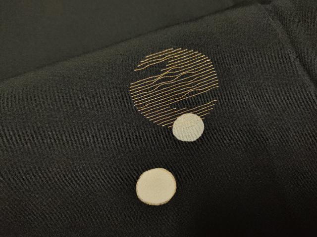 平和屋着物▽訪問着 単衣 丸文 黒地 金糸 正絹 逸品 DABF5631du
