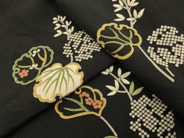 平和屋着物▽上質な小紋 単衣 草葉文 正絹 逸品 DABF5632du