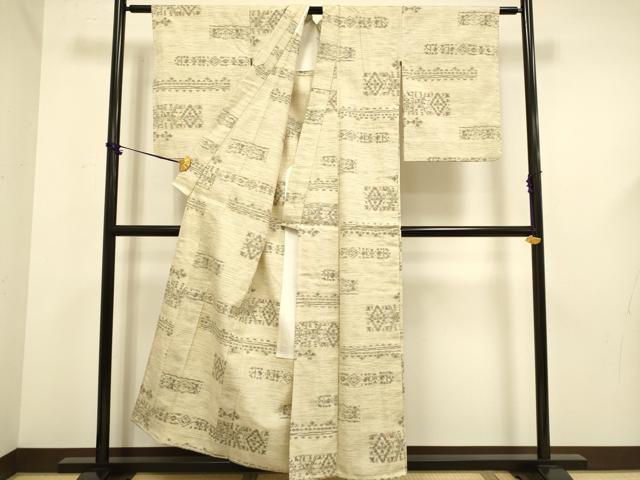 平和屋着物▽上質な紬 単衣 横段花菱文 正絹 逸品 DABF5634du