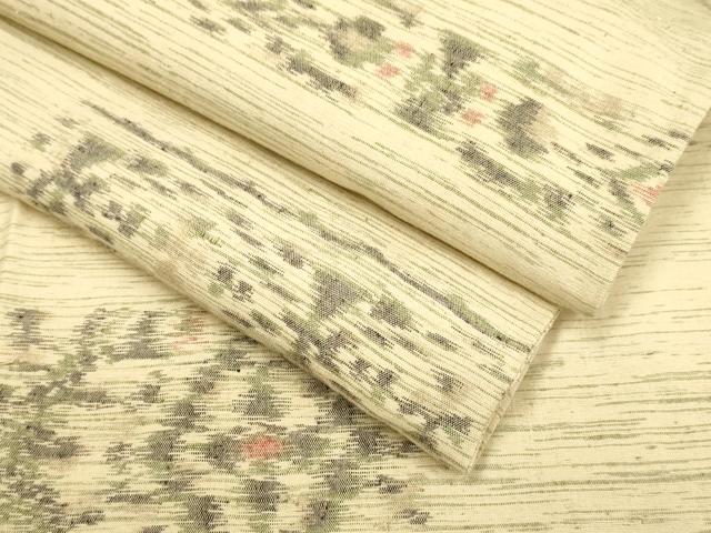 平和屋着物▽上質な紬 単衣 横段花菱文 正絹 逸品 DABF5634du